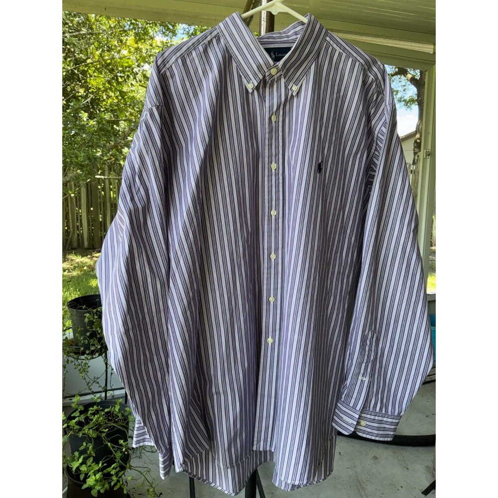 Size XXL Ralph Lauren Blake Button Down Purple Green Stripe Cotton Work Career